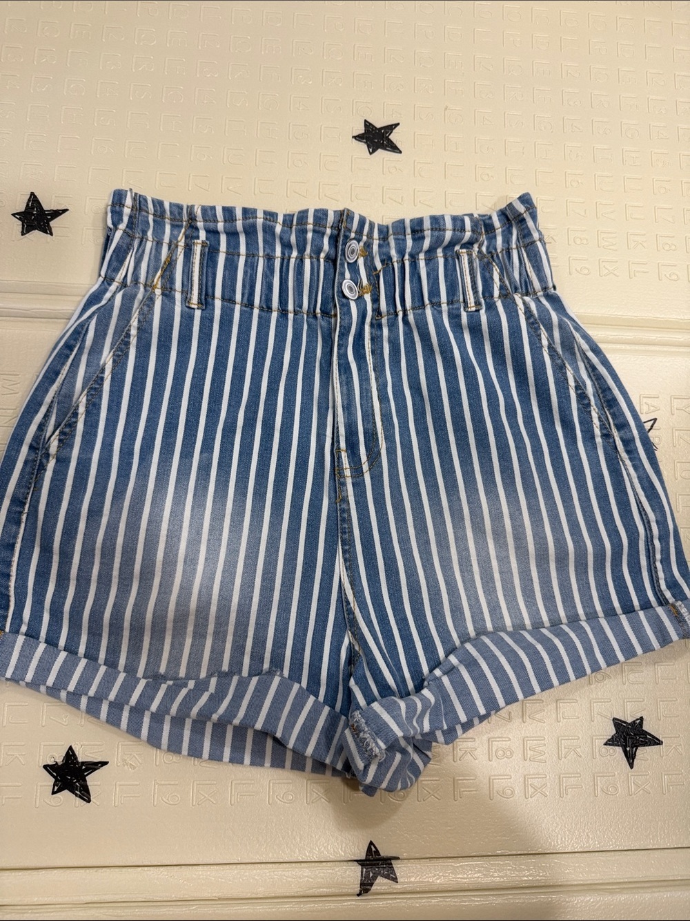 No Boundaries Blue & White Striped Paperbag Waist Shorts